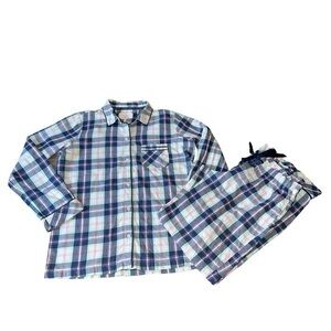 Victoria's Secret Flannel Plaid Pink Blue & White Pajamas Set Size Small